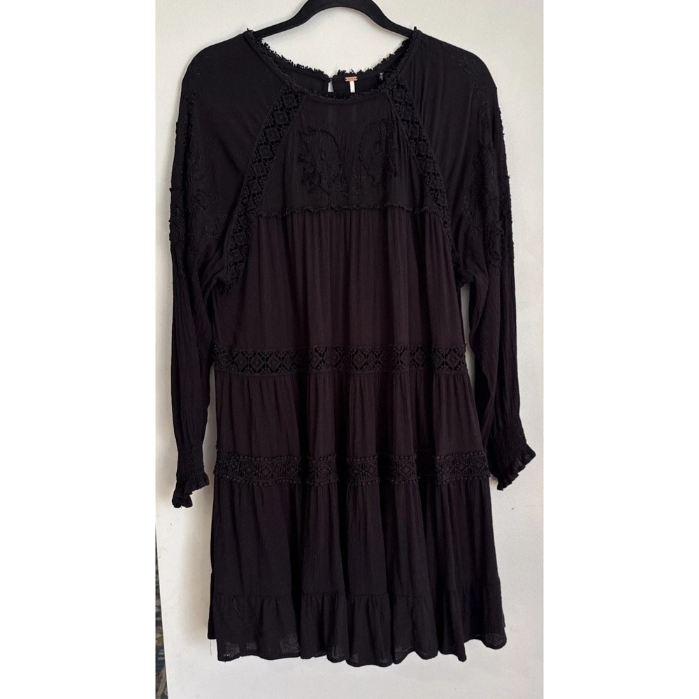 Free People Piece of Your Heart Black Embroidered Mini Dress - Size Medium